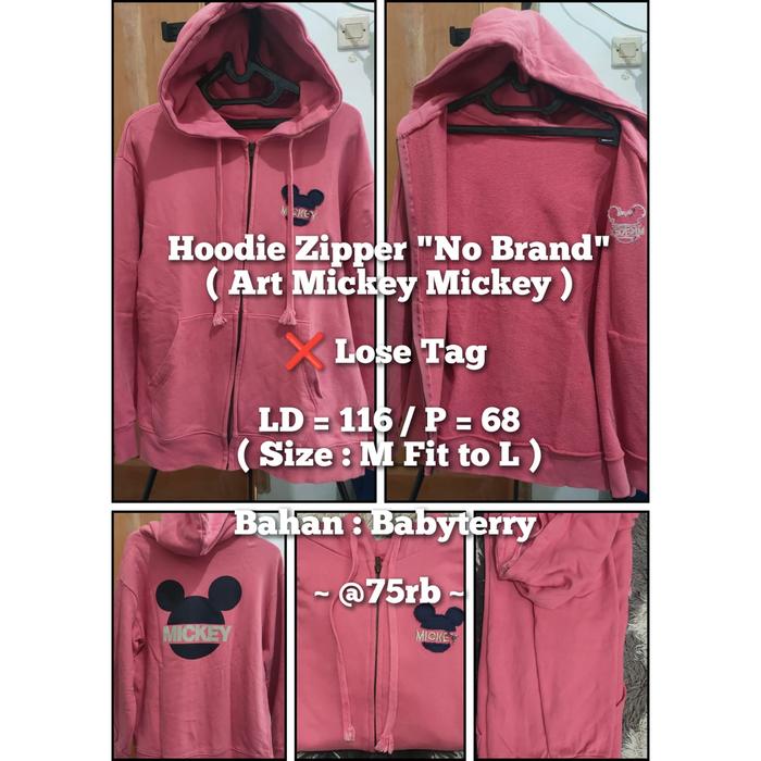 #Thrift - Hoodie Zipper "No Brand" - Lose Tag (Art Mickey) @75K