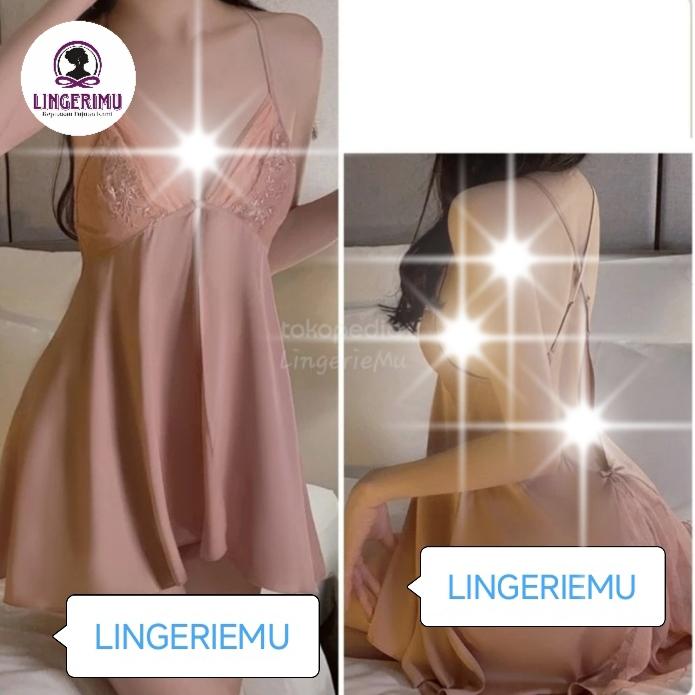 Lingerie satin belahan dada rendah dress terbuka sexy