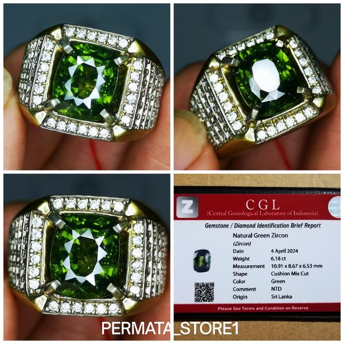 CINCIN BATU PERMATA NATURAL GREEN ZIRCON SRILANKA MEMO CGL