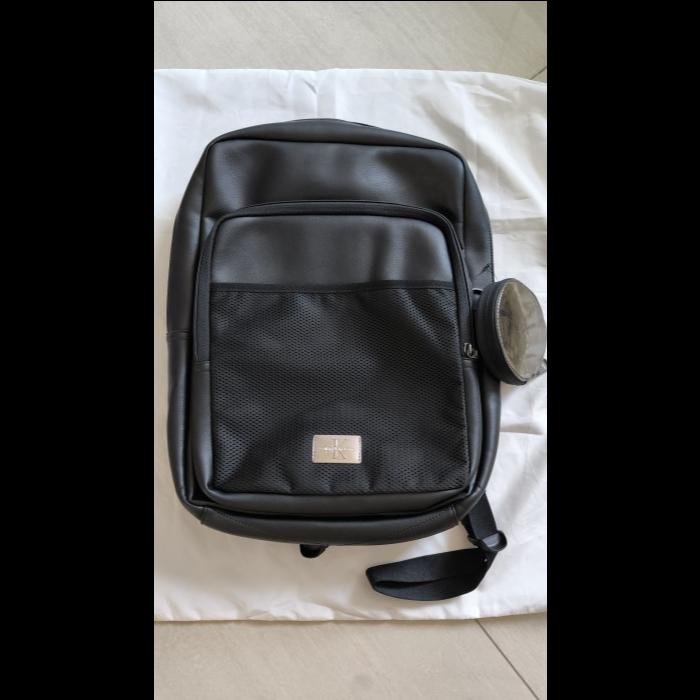 Calvin Klein Jeans Men Black Backpack Slim Square Backpack in Faux Leather Original Tas Punggung Pri