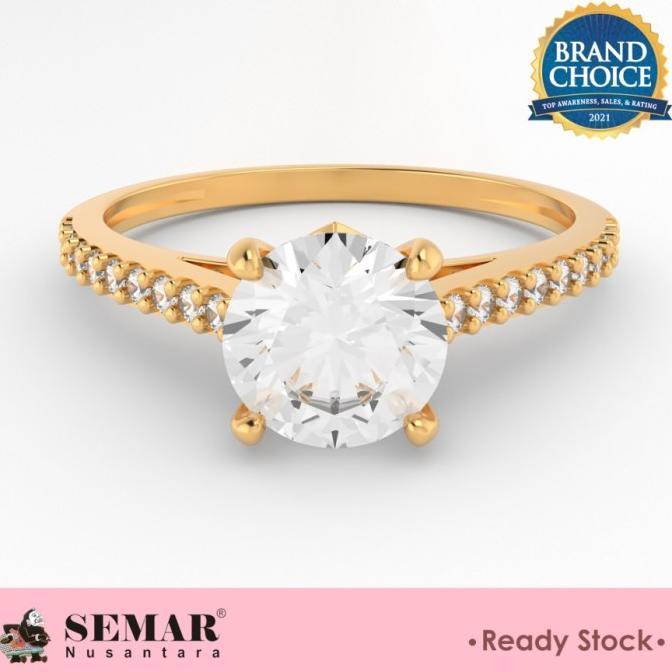 Cincin Emas List Ring Solitaire Batu Putih 10K Semar Nusantara
