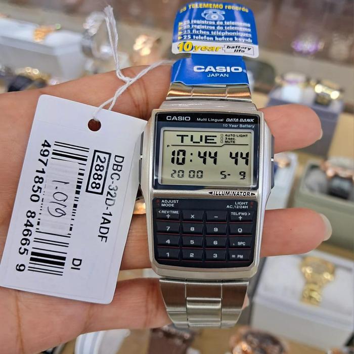 Original 100%!! CASIO Data Bank DBC-32D-1ADF DBC-32D-1 DBC-32D DB-32D Jam Tangan Pria Kalkulator Sil
