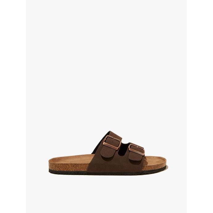 Rubi - Sandal Wanita - Rex Double Buckle Slide - Rich Brown Micro