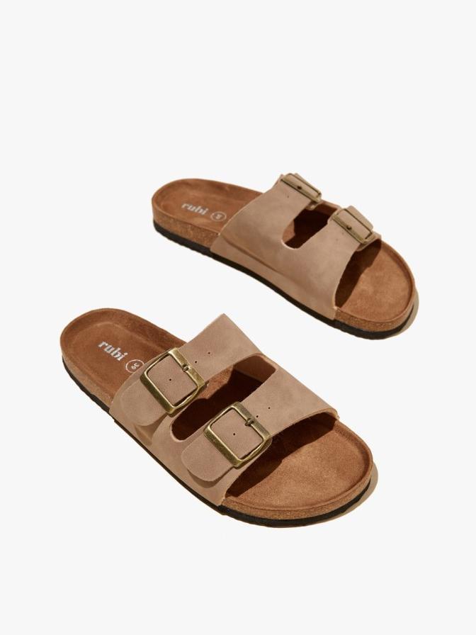 Rubi - Sandal Wanita - Rex Double Buckle Slide - Roebuck Nubuck