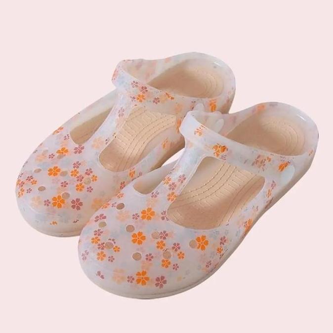 rf OKAIDO STORE Sandal Sepatu Wanita Variasi Gambar Bintang dan Bunga Floral Bahan Karet Terbaru Kek