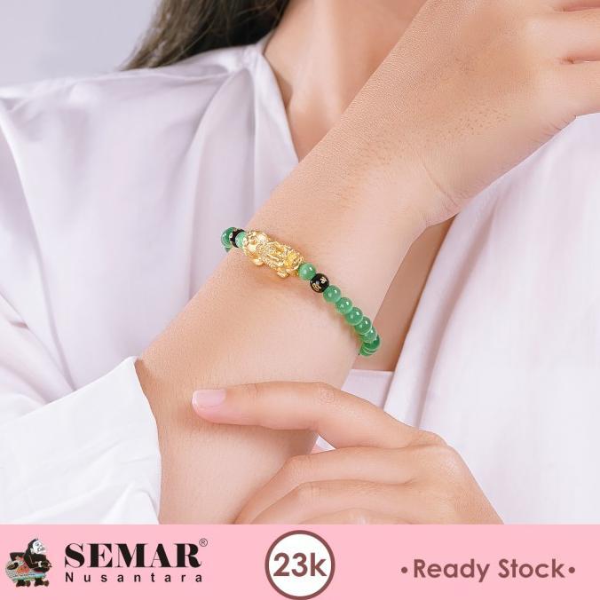 Gelang Emas Giok Hijau Cat Ice Dragon Pixiu Gold 23K Semar Nusantara