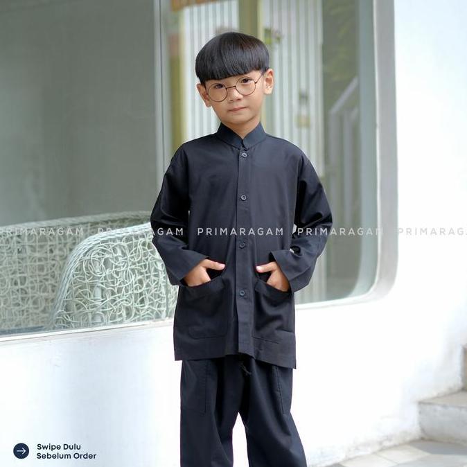 Primaragam Baju Kemeja Pangsi Anak Tk Sd Adat Sunda Koko Hitam Polos Lengan Tangan Panjang