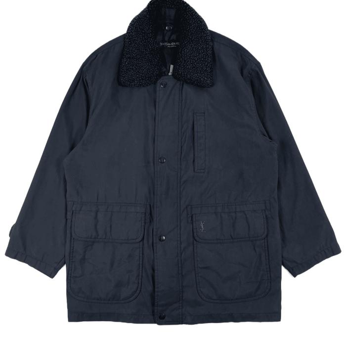 2000s Y'ves YSL Navy Long Coat Fur Survival Jacket