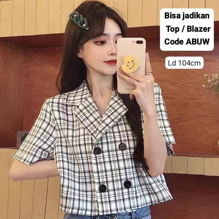 IMPORT CHINA Blazer Wanita Perempuan Outer Korea Desaign Motif Kotak