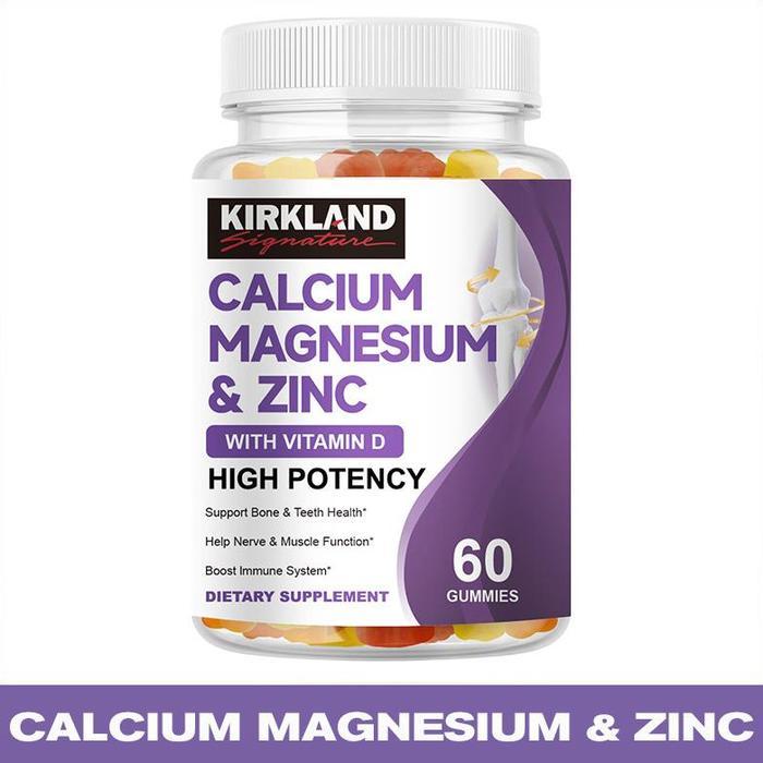 KIRKLAND CALCIUM MAGNESIUM ZINC GUMMIES WITH VITAMIN D3 FOR BONE & TEETH HEALTH SUPPORT NERVOUS SYST