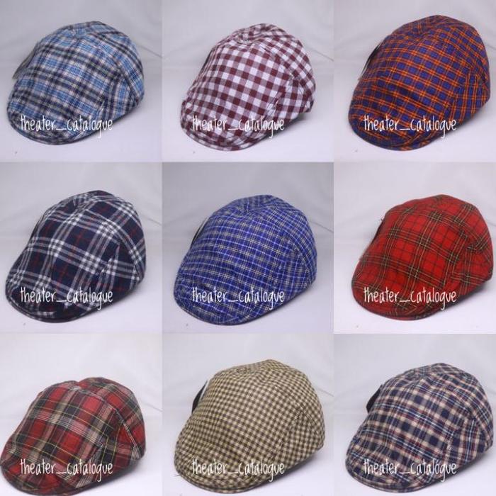 TERLARIS Topi Patino Motif Kotak Kotak | Topi Copet Pria | Topi Pelukis | Topi Flat Cap