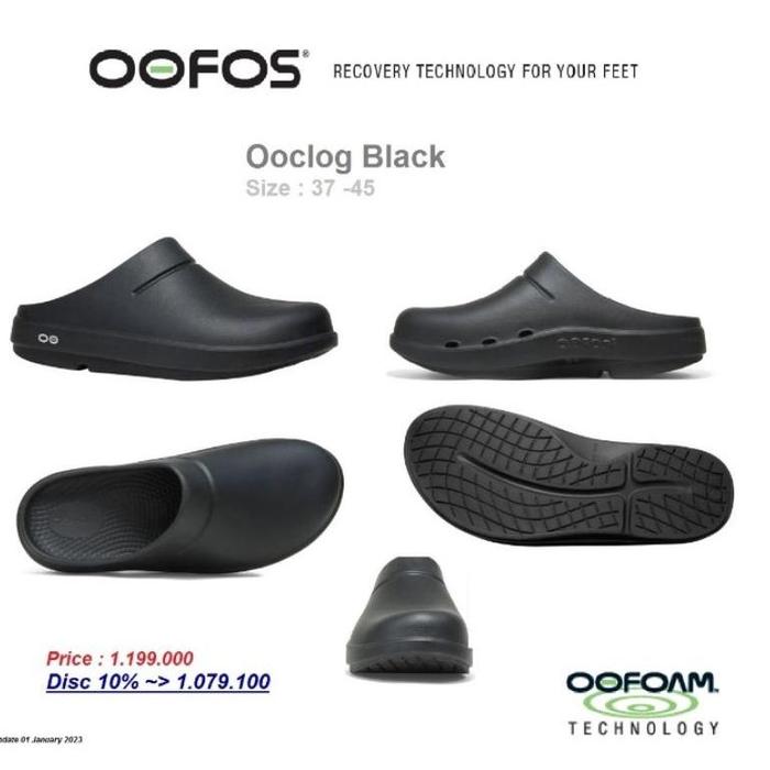 Ooclog Black , sandal untuk Recovery dan Plantar Facities