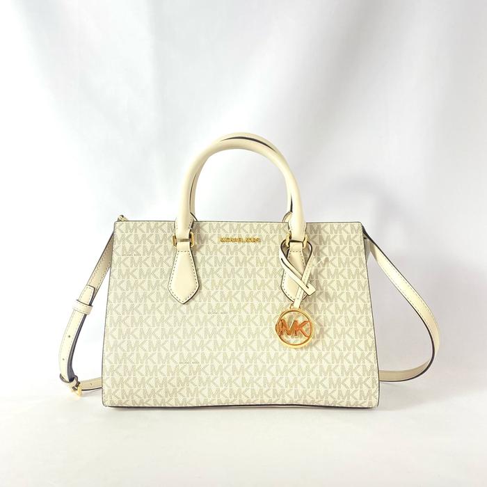 tas wanita mk sheila small satchel light cream multi vj