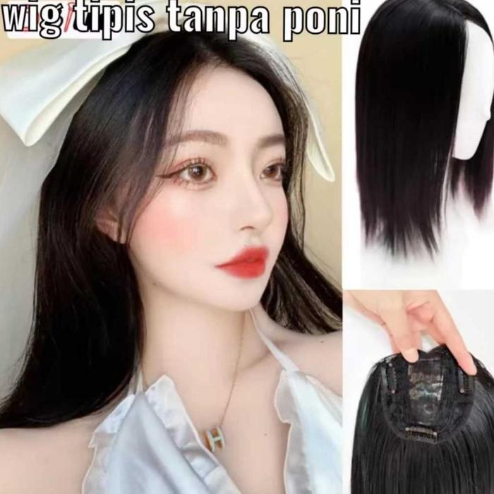 Wig Bob Penutup Botak Tipis Toupee Penutup Botak Cewe Penebal Rambut perempuan Wig Tipis Dengan Poni