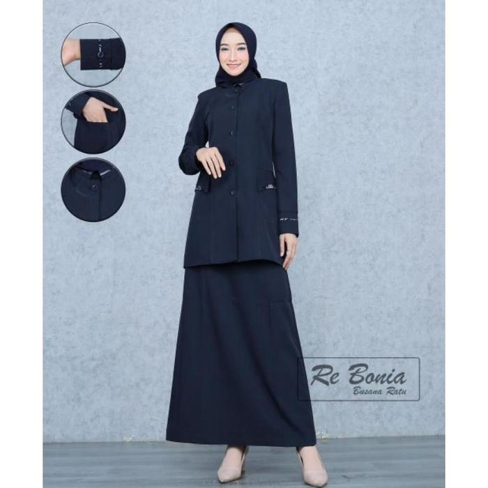 TERBARU Blazer RE BONIA /seragam kantor /seragam kerja Dongker rok A seragam re Bonia Dongker list b