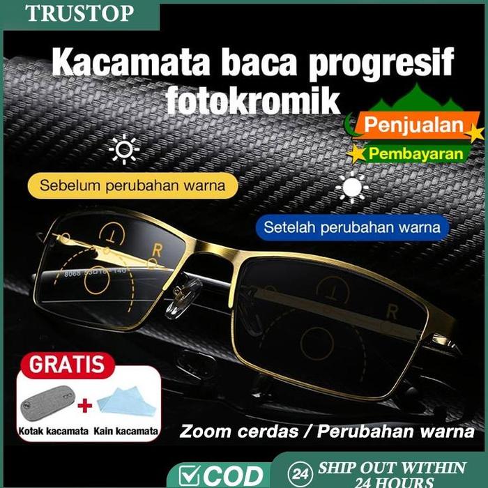 [1 year warranty] Kacamata Plus Progresif Photochromic Pria Plus Kacamata Auto Focus baca dan jalan 