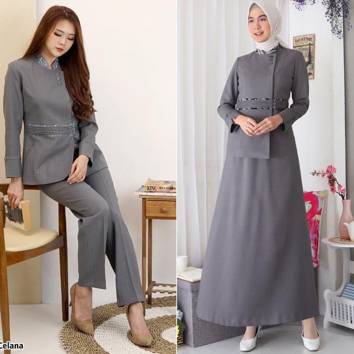 TERBARU B&V Blazer PNS ASN Seragam PNS Pemda Baju Dinas Setelan ROKA/CELANA PDH Wanita - 7007 ABU MU