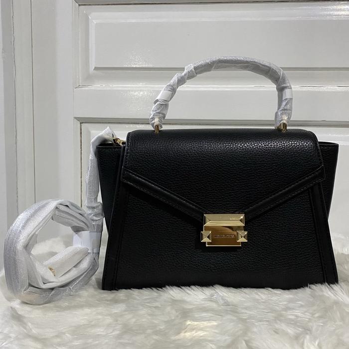 tas wanita mk whitney medium flap th satchel black in
