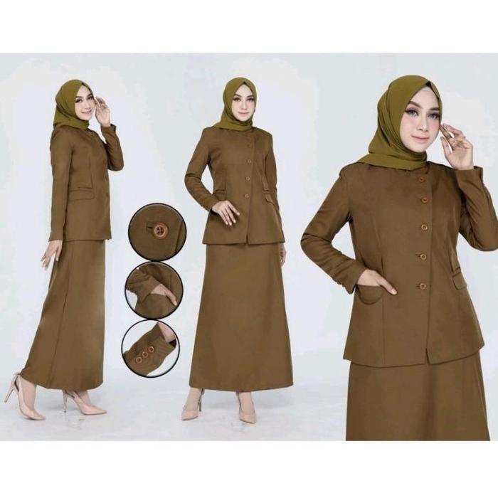 TERBARU Setelan Seragam Pemda Tua Rok A Seragam PDH PNS Pemda Wanita Baju Dinas PNS Pemda Khaki Tua 
