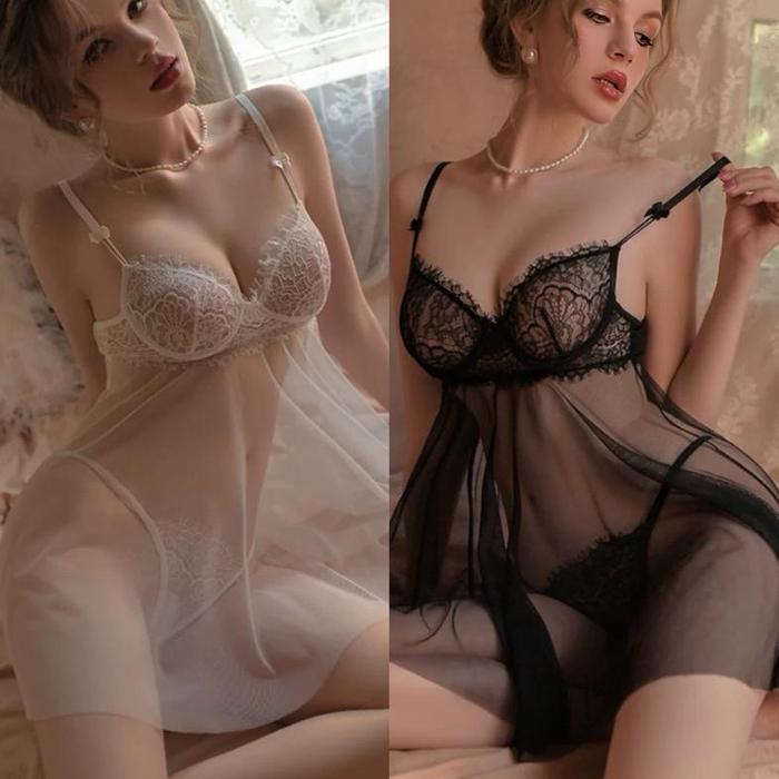 Luckymm Sexy Lingerie Dress Transparan Wanita / Baju Tidur Sexy Wanita Dewasa Nilon 423