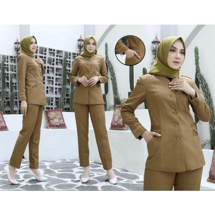TERBARU SERAGAM KERJA BLAZER WANITA ELPONTE / BAJU PNS PEMDA FREE HIJAB