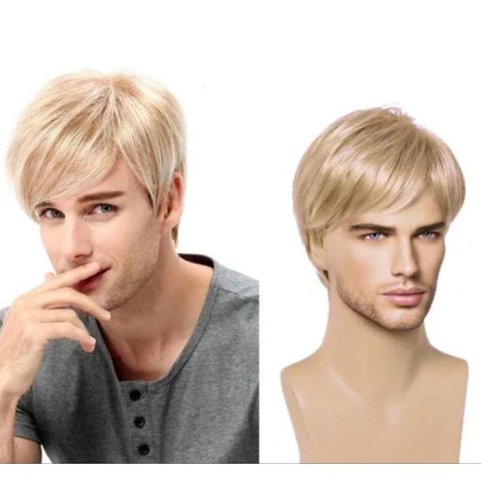 Wig Pria Korean Style Wig Blonde Wig Pria Pendek Wig Shorty Wig Pirang Wig Model Eropa