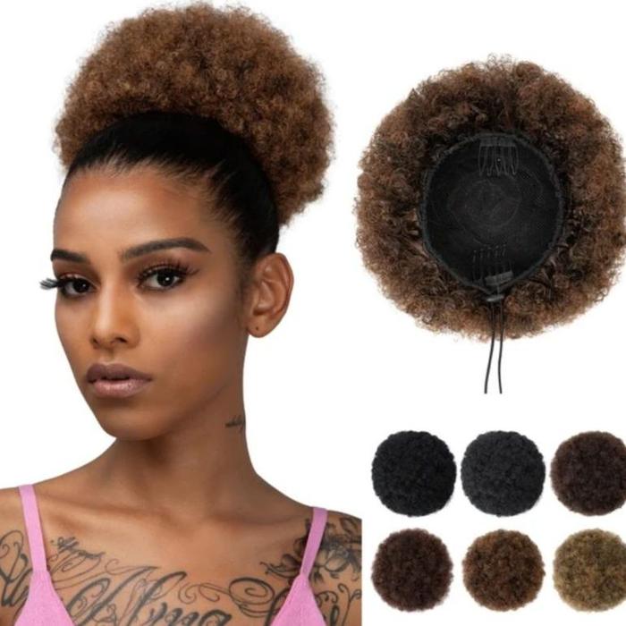 Sanggul Kribo Afrika Cepol Kribo Rambut Puff Afro Sintetis Sanggul Pendek Keriting