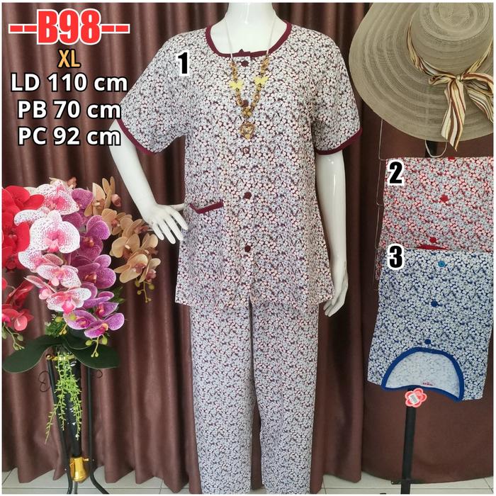 Babydoll BKH Stelan Kaos Baju Tidur Jumbo CP XL Busui Kancing Depan B98