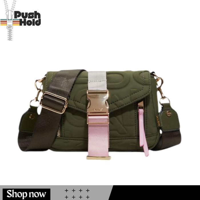Aldo Aserider Crossbody Bag Tas Selempang Wanita Original Khaki Bahan Tekstil Desain Ramping Praktis