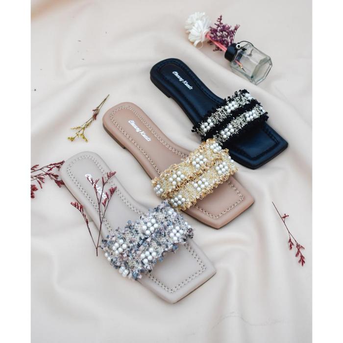 NEW SANDAL TEPLEK SLOP WANITA VARIASI MUTIARA ELIZABETH