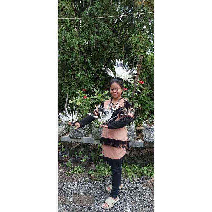 Headband Bulu Entok, Hiasan Kepala, Hiasan Bulu, Kostum Tari, Kostum Dayak, Tarian Dayak, Kostum Kar