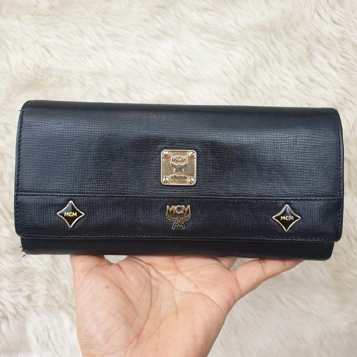 Dompet Mcm Wanita Lipat Panjang Kulit Asli Hitam