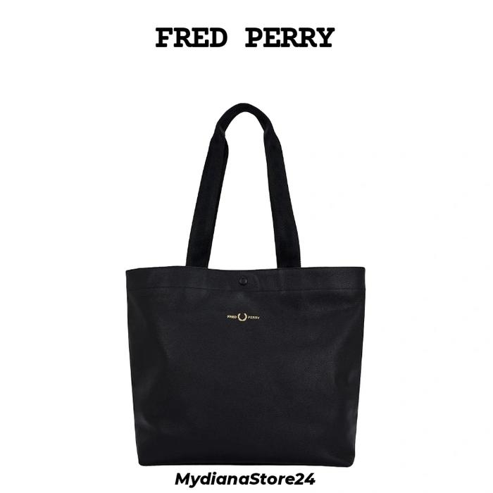 FRED PERRY - FRED PERRY TUMBLED LEATHER TOTE BAG - BLACK