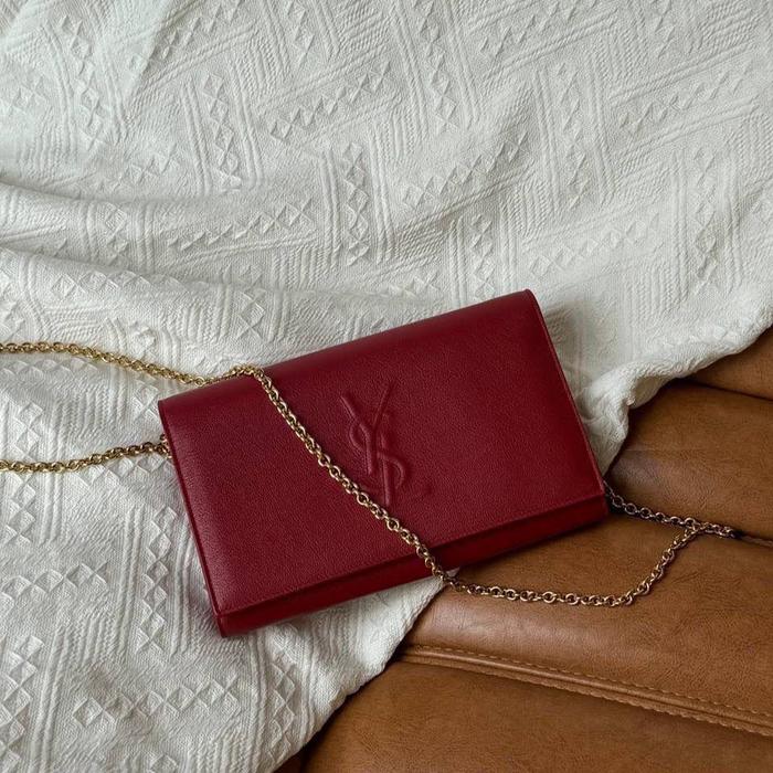 Preloved YSL Saint Laurent Belle de Jour Wallet On Chain Dark Red / Bordeaux with booklet @11,5jt on