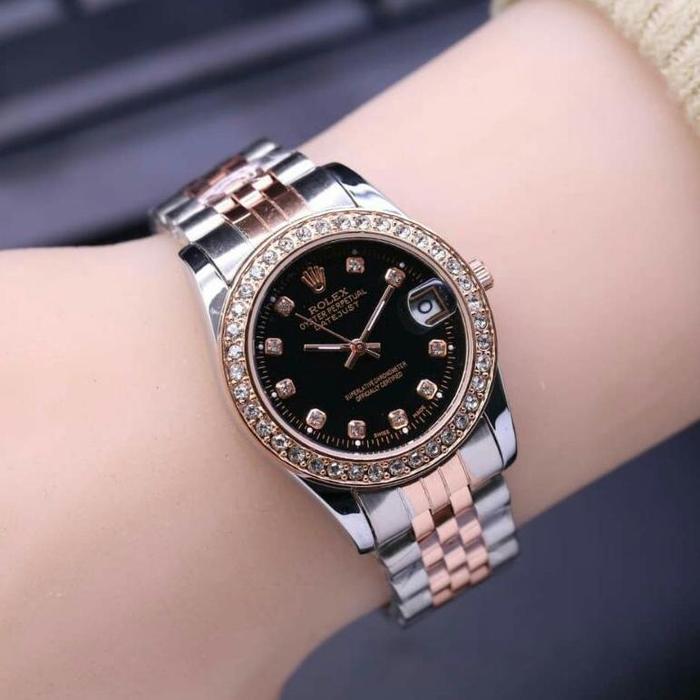 New Jam Tangan Wanita Rolex Tali Rantai 6990 Free Box Rolex -