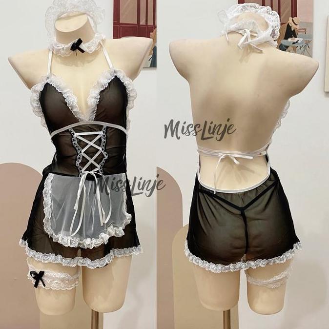 Baju Lingerie Costume Cosplay Maid Kostum Pelayan Halterneck Full Set Muat sampai Big Size