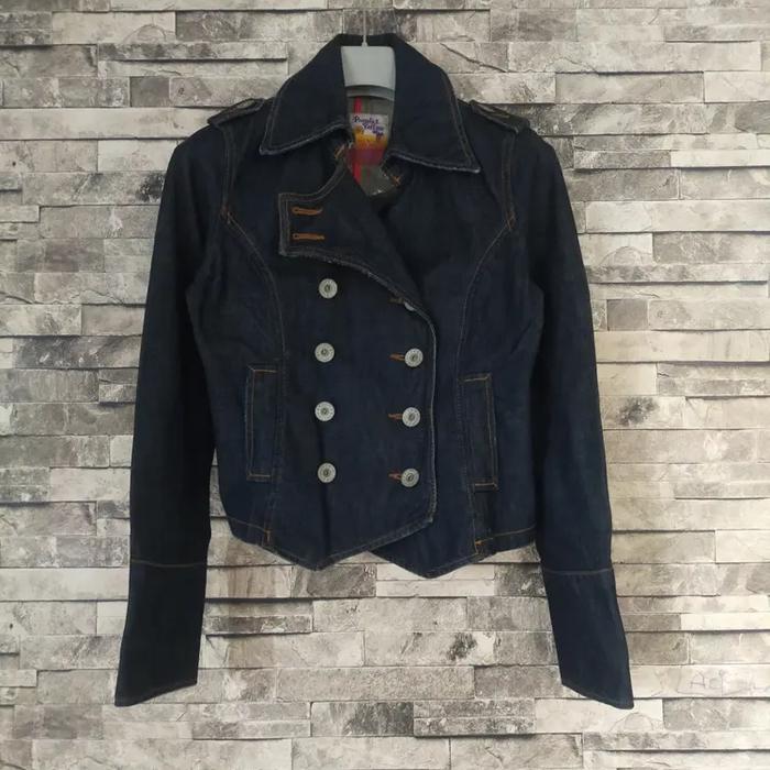 ( size s ) jaket jeans Purple & yellow Japan crop military denim jacket