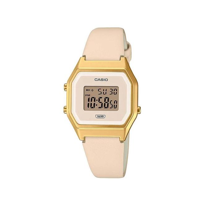 New Casio Original LA680WEGL-4D Jam Tangan Wanita Digital Gold Emas Kulit Peach Pastels