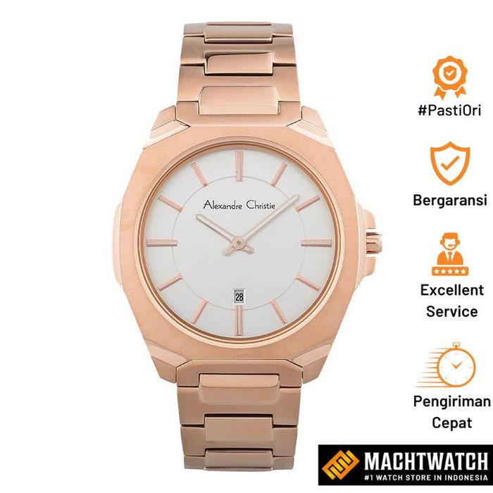 Original Jam Tangan Pria Alexandre Christie Classic AC 8611 MD BRGSL Men Silver Dial Rose Gold Stain
