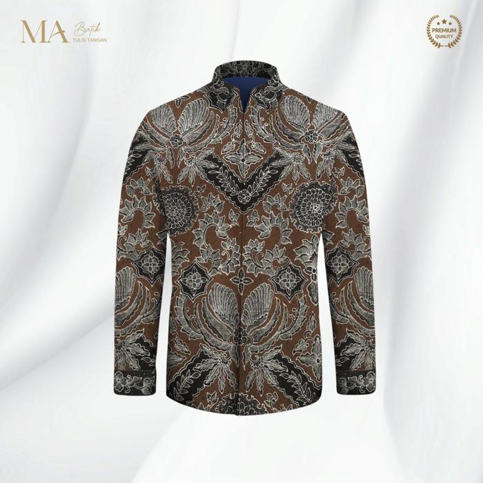 bahan batik tulis sutra atbm baron kemeja pria warna biru mega mendung