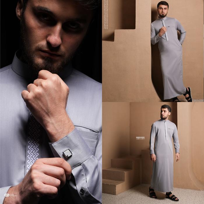 SAMASE JUBBA EMBROIDERY SLIMFIT GREY S053 GAMIS PRIA MUSLIM PREMIUM BAJU GAMIS