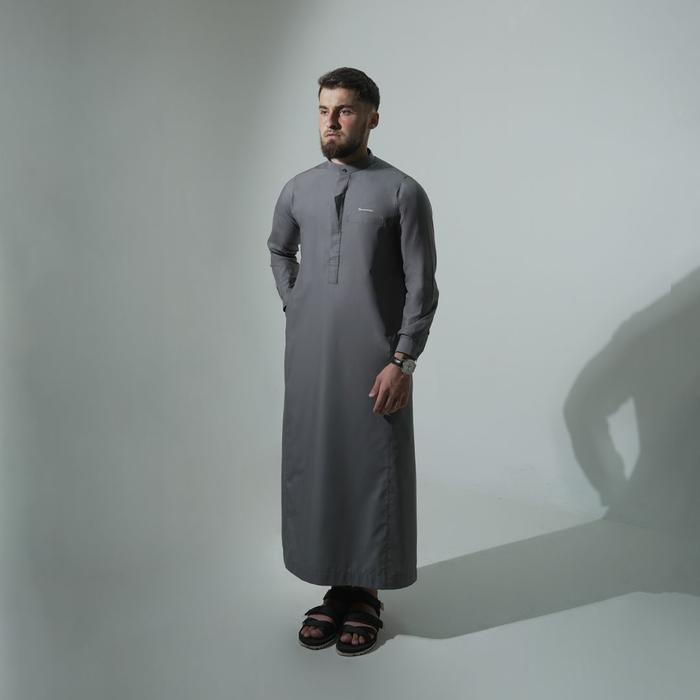 SAMASE JUBBA EMIR GREY W002 BAHAN SPUN GAMIS PRIA MUSLIM PREMIUM