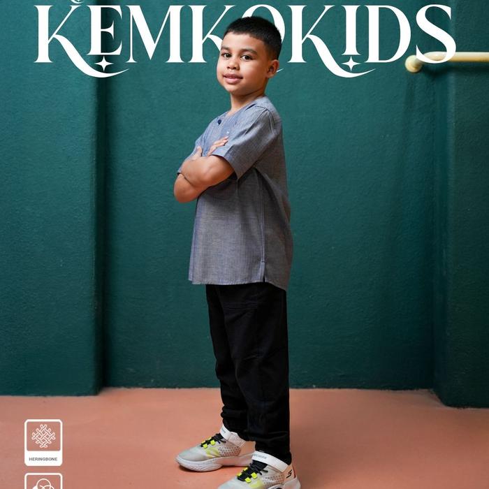 SAMASE KEMKO KIDS ARKANZA S054 NAVY DENIM BAHAN HERINGBONE BAJU KOKO ANAK MUSLIM PREMIUM