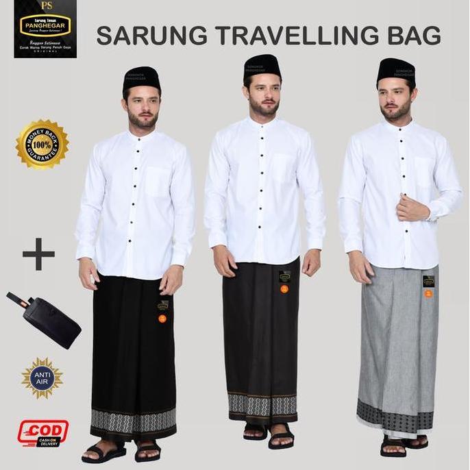 Sarung Sholat Traveling Dewasa Santri Motif Polos Tenun Timbul Doby Berlian Kemasan Pouch Tas Bag Pr