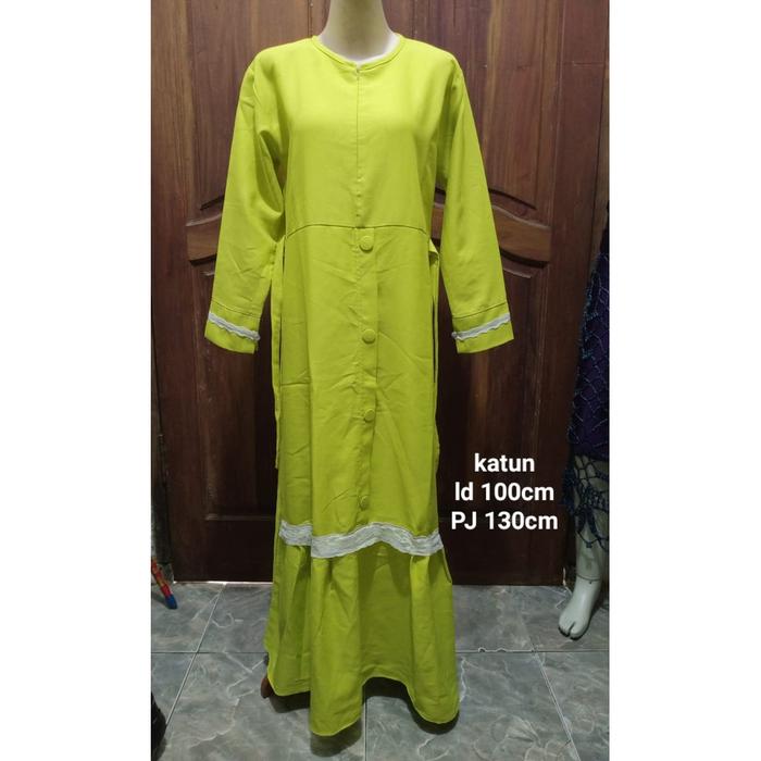 gamis wanita bahan katun warna hijau stabilo,preloved