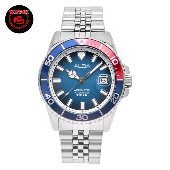 Jam Tangan Pria Original Alba Automatic AU4051 AU4051X1 Jubilee Strap Dial Pepsi Official Warranty A