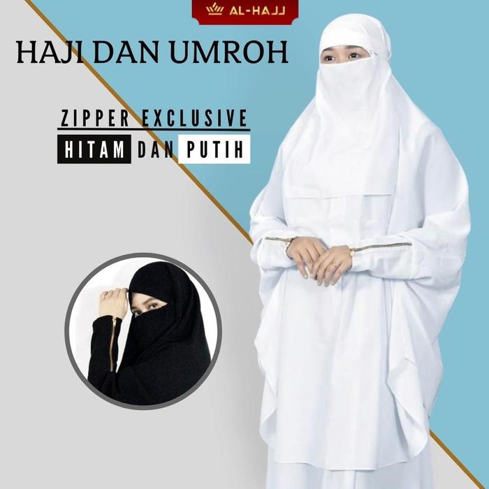 Al Hajj Gamis Set Dress Haji Dan Umroh Wanita - Khimar French Zipper - Set Rok - Baju Ihrom Wanita -