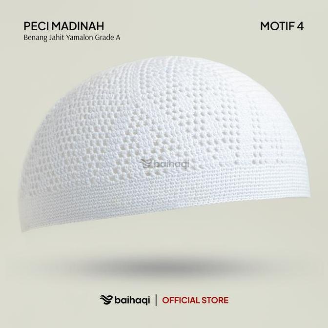 BAIHAQI - Peci Madinah Bahan Benang Jahit Yamalo Handmade | Peci Haji Putih | Peci Rajut Dewasa