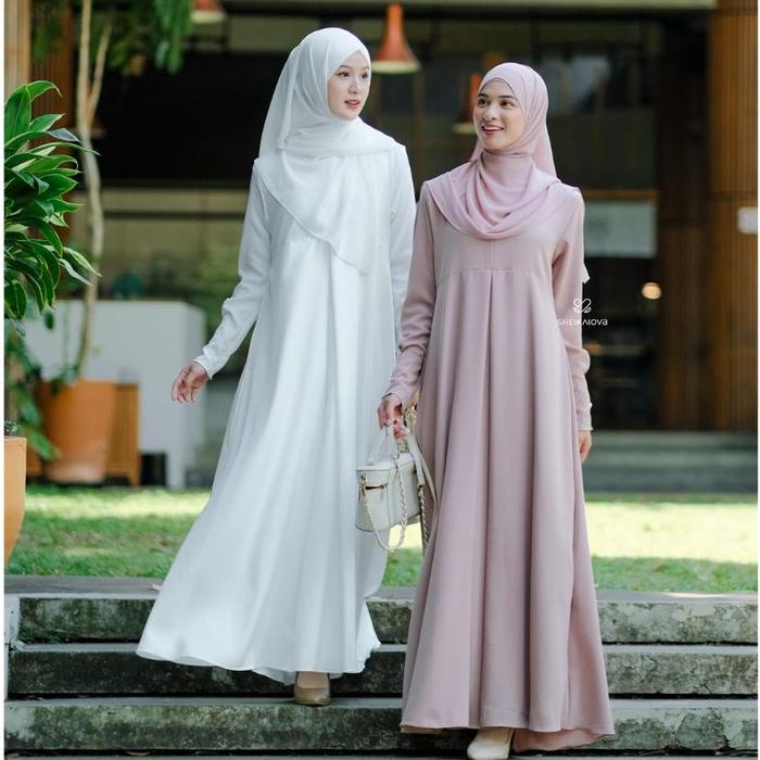 Sheika Hijab - Rayne Dress Set Pashmina (Gamis Polos Syari Dress Set Gamis Wanita Elegan Haji Dress