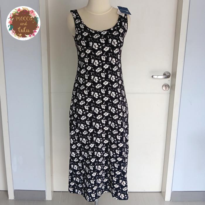 DRESS WANITA UNIQLO ORI STUDIO SANDERSON BLACK FLOWERS  TANPA LENGAN / GAUN BRA UNIQLO ORI STUDIO SA